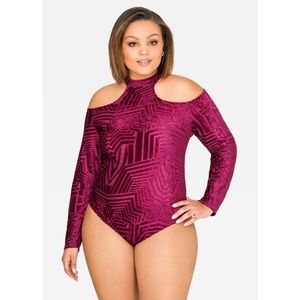 NEW Ashley Stewart Velvet Cold Shoulder Bodysuit
